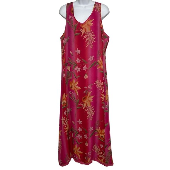 Silk by I.L.C. Dresses & Skirts - Silk by I.L.C. Woman's Silk Maxi Dress Tropical Print on Pink Size XL Lined